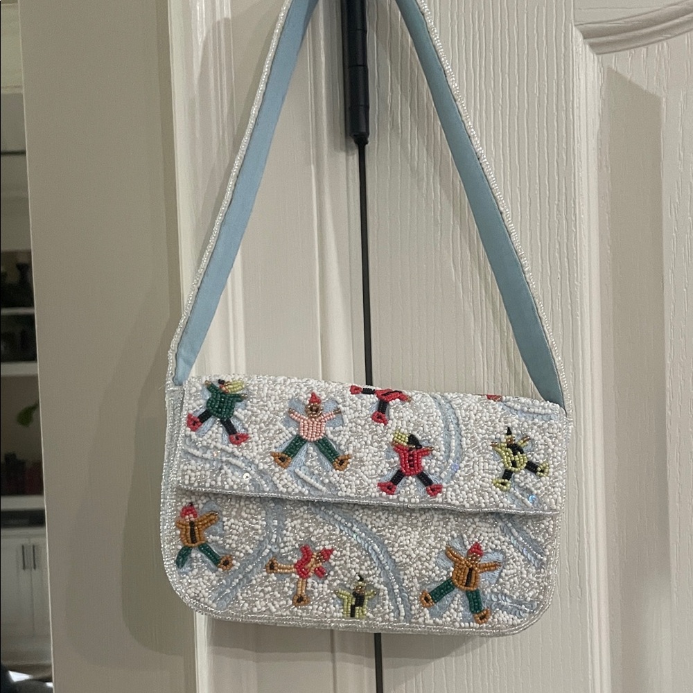 Anthropologie Beaded Shoulder Bag in White and Multicolor